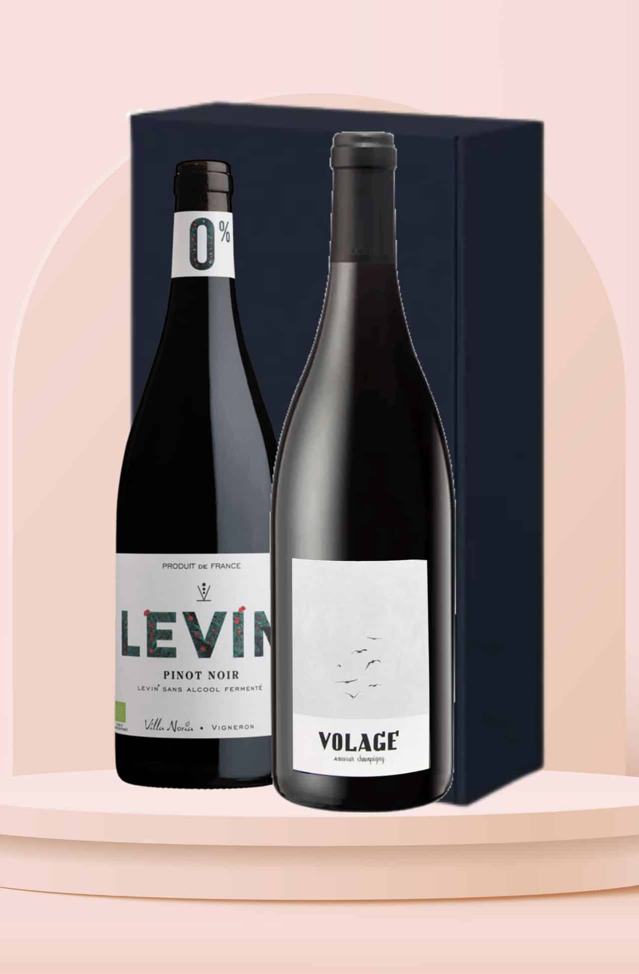 2 bouteilles de rouge et coffret : avec et sans alcool