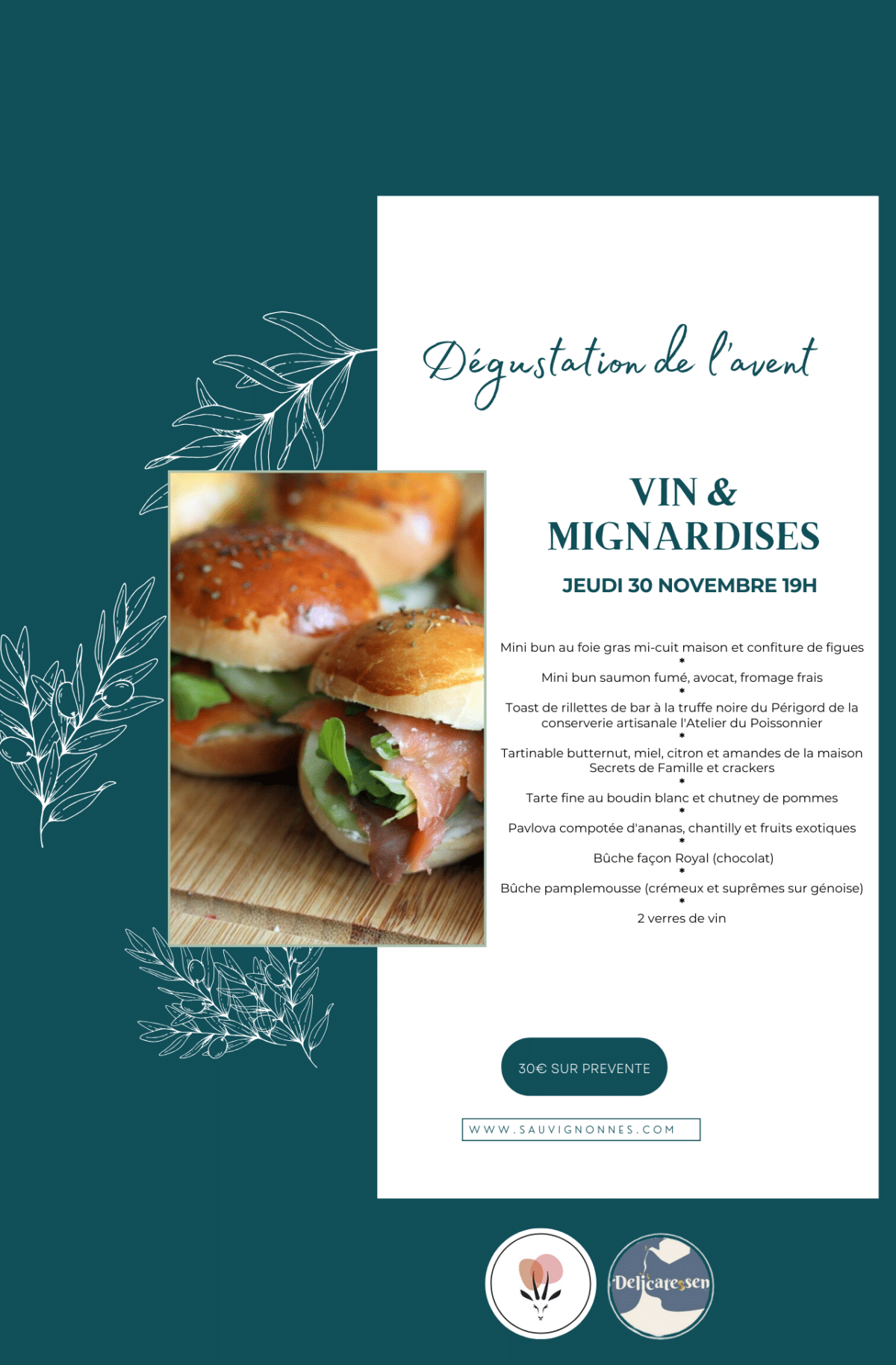 affiche soiree de l'Avent organisée par Sauvignonnes et Delicatessen