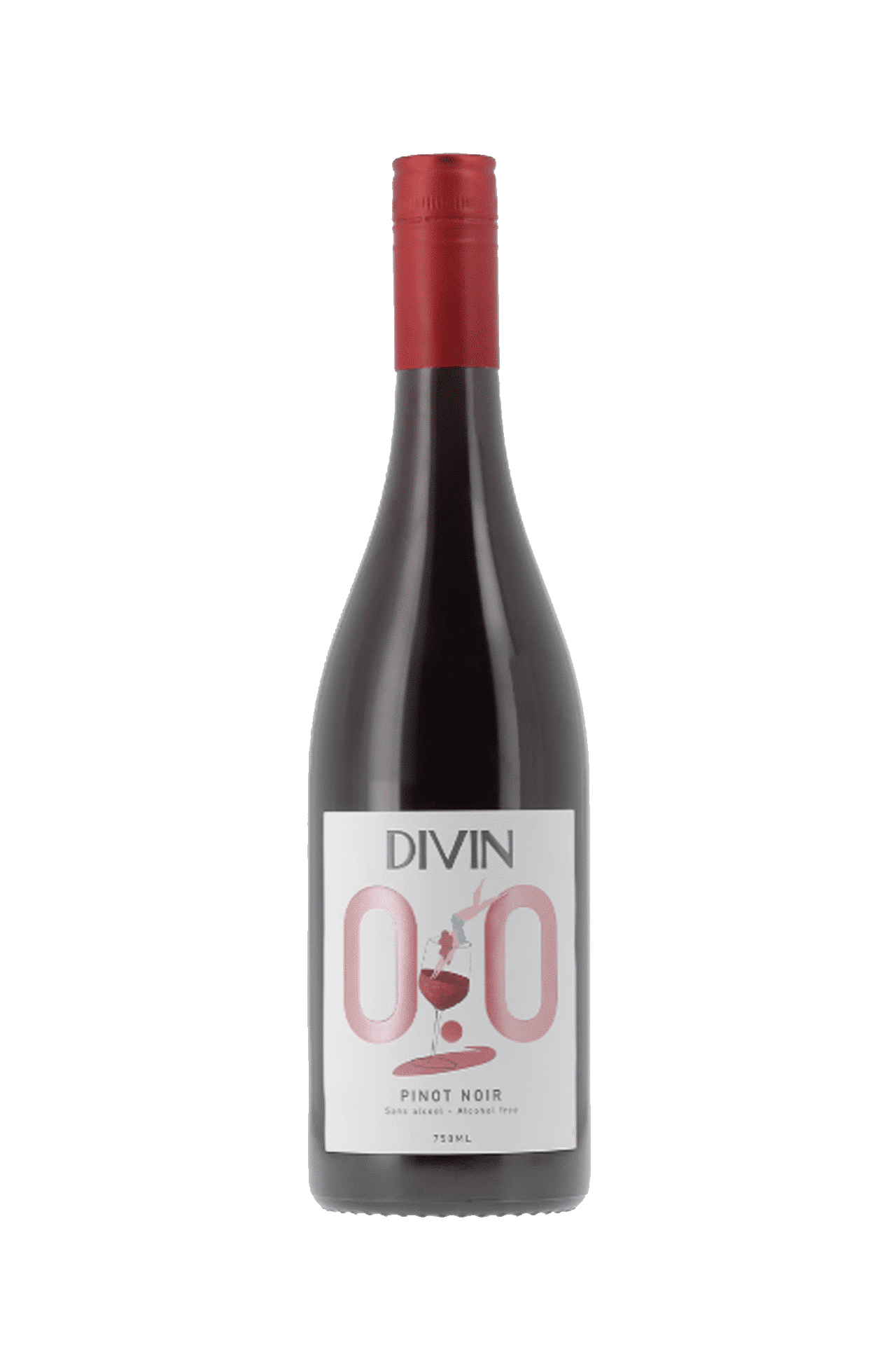 Bouteille de vin rouge sans alcool Divin Pinot Noir